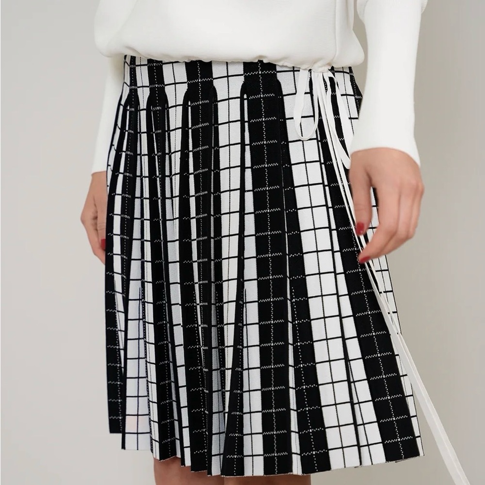 Chic Designer Black and White Grid Women's A-Line Knit Skirt ~ 27” Long